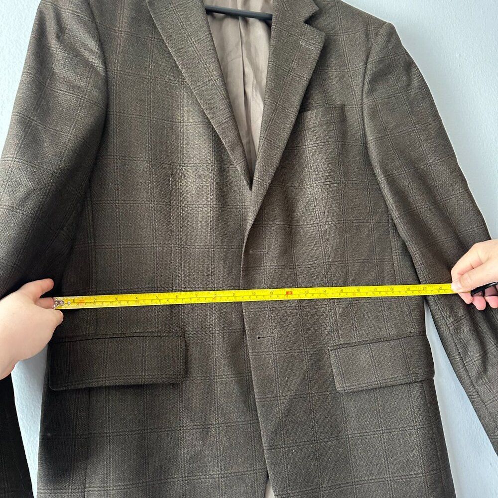 Geoffrey Beene 40R Brown Windowpane Plaid 100% Wool Blazer Classic Tailored - Picture 5 of 7